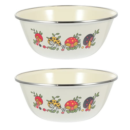 

2Pcs Practical Vintage Iron Enamel Basins Retro Enamel Bowls Tureen Pots (Beige)