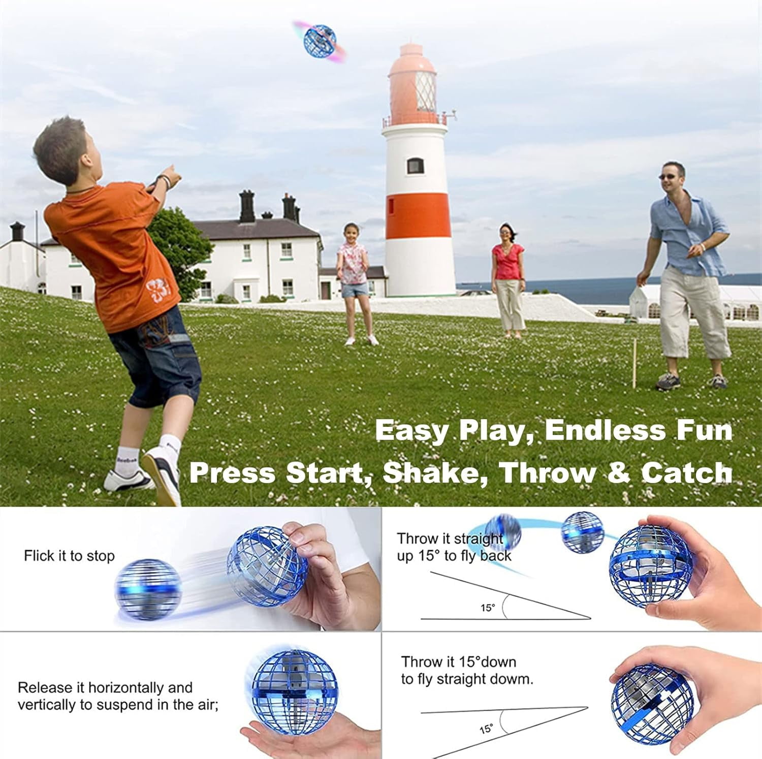 Flying Orb Ball (2Pcs, 2024 Upgraded) with Dazzling Lights, Hover Orb Spinner Toy, Hand Drone Orbit, Cool Toys Gifts for Boys Girls Teens, Floating Drone Cosmic Globe, Indoor Outdoor Toys(Blue)