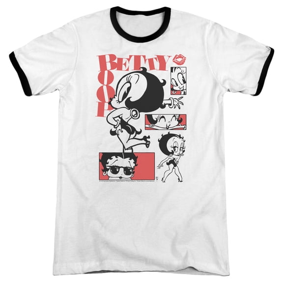 Betty Boop Stylin Snaps Adult Ringer White Black