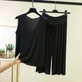 thumbnail image 2 of BUIGTTKLOP Plus Size Pajamas Sets for Women V-Neck Sleeveless Casual Tank Tops Wide Leg Capri Pants Nightwear, 2 of 6