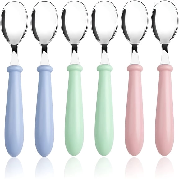 BPPEG 6 Pieces Toddler Spoons Baby Spoons for Self-Feeding,Stainless Steel Kids Spoons with Round Handle Metal Toddler Utensils Children'S Silverware Set Bpa Free,Dishwasher Safe