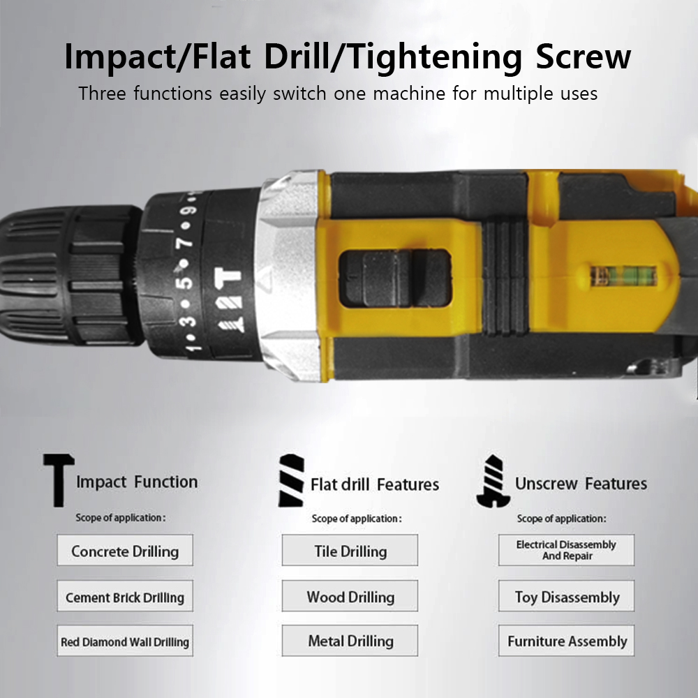 ikaufen Cordless Drill Driver, 21V Electric Drill Screwdriver Kit with 25+1 Torque, 2 Speed with 2 Batteries 1.5Ah, LED Light Cordless Combi for Home and Garden DIY Project