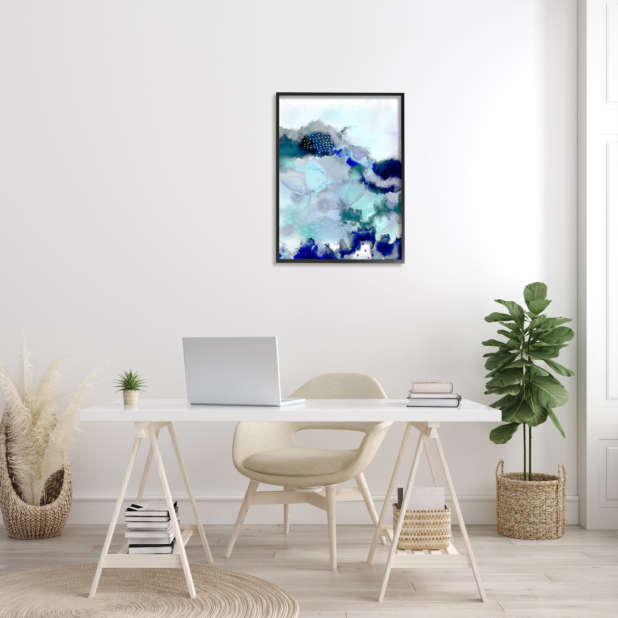 Stupell Industries Sea Floor Water Abstraction Fluid Green Blue Abstract Painting Black Framed Art Print Wall Art, 24 x 30