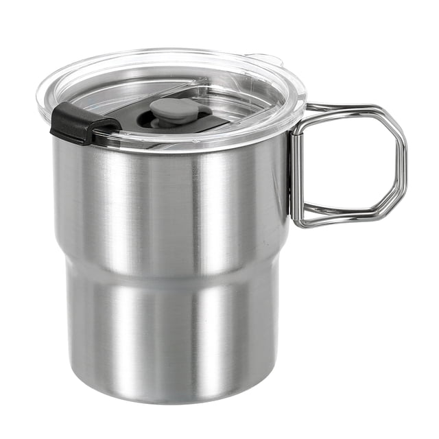 Uxcell 1 paquete de tazas de acero inoxidable 304 con asa y tapa, vasos de agua de metal de doble pared de 10 oz