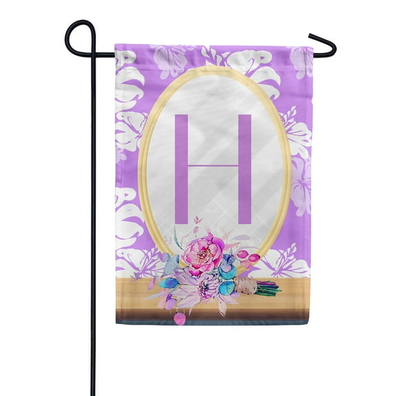 America Forever Spring Monogram Garden Flag Letter H 12.5 x 18 inches Double Sided Vertical Outdoor, Yard, Lawn, Beautiful Floral Design, White Flower, Summer Floral Garden Flag