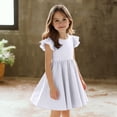 thumbnail image 3 of Busydd Girls Summer Dress 1-8 Years Casual Comfortable Tiered Round Neck Cotton Dress Solid Color Ruffled Sleeves Toddler Girl Clothes 5-6 Years, 3 of 9