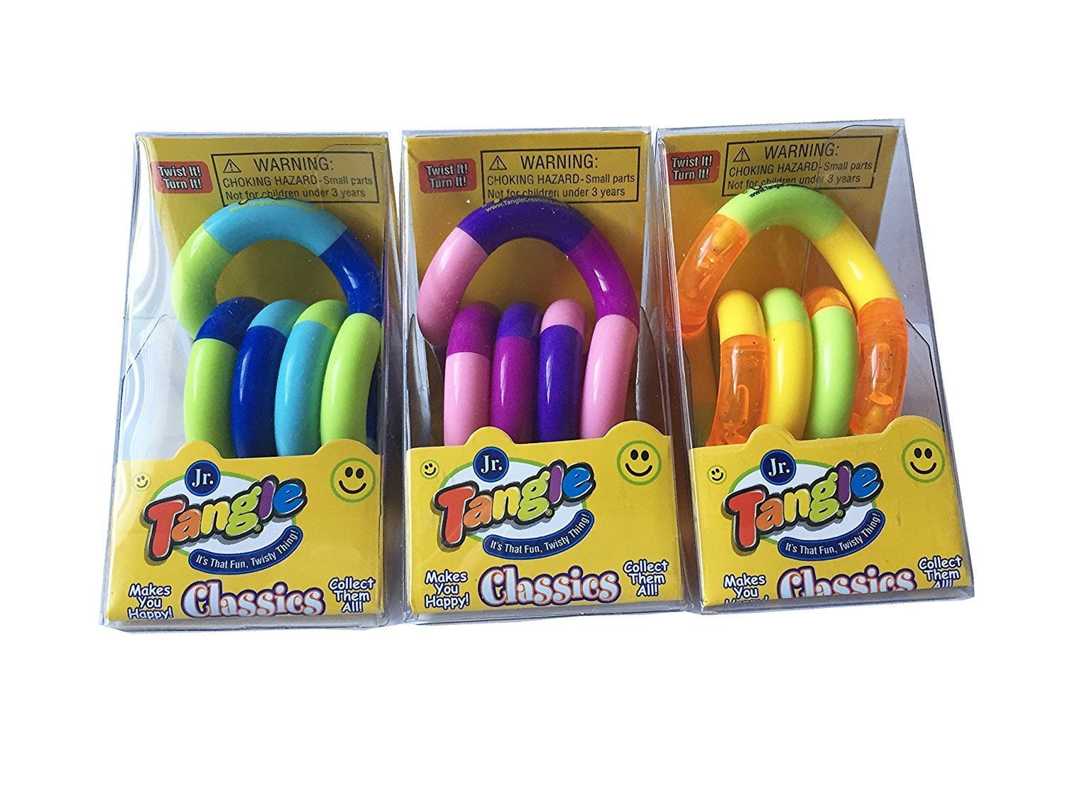 Tangle Jr. Classic Sensory Fidget Toy, Set of 3, Lime Green, Purple Pink, Orange Yellow