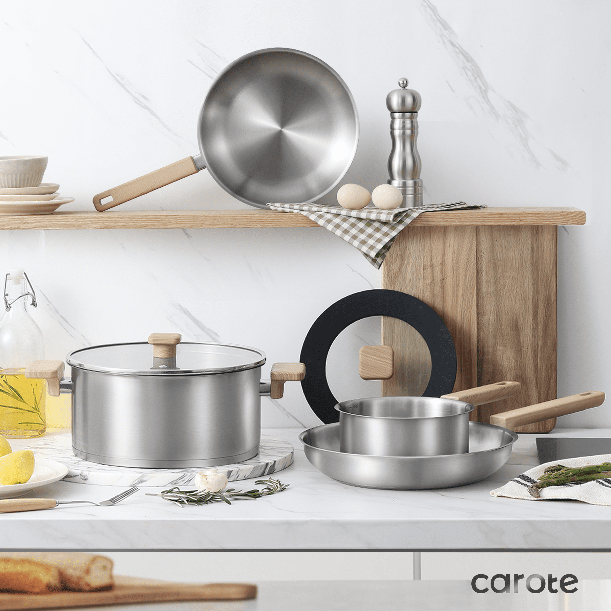 Carote 7-Piece Stainless Steel Cookware Set, Induction Pots and Pans for Home, RV, and Camping
