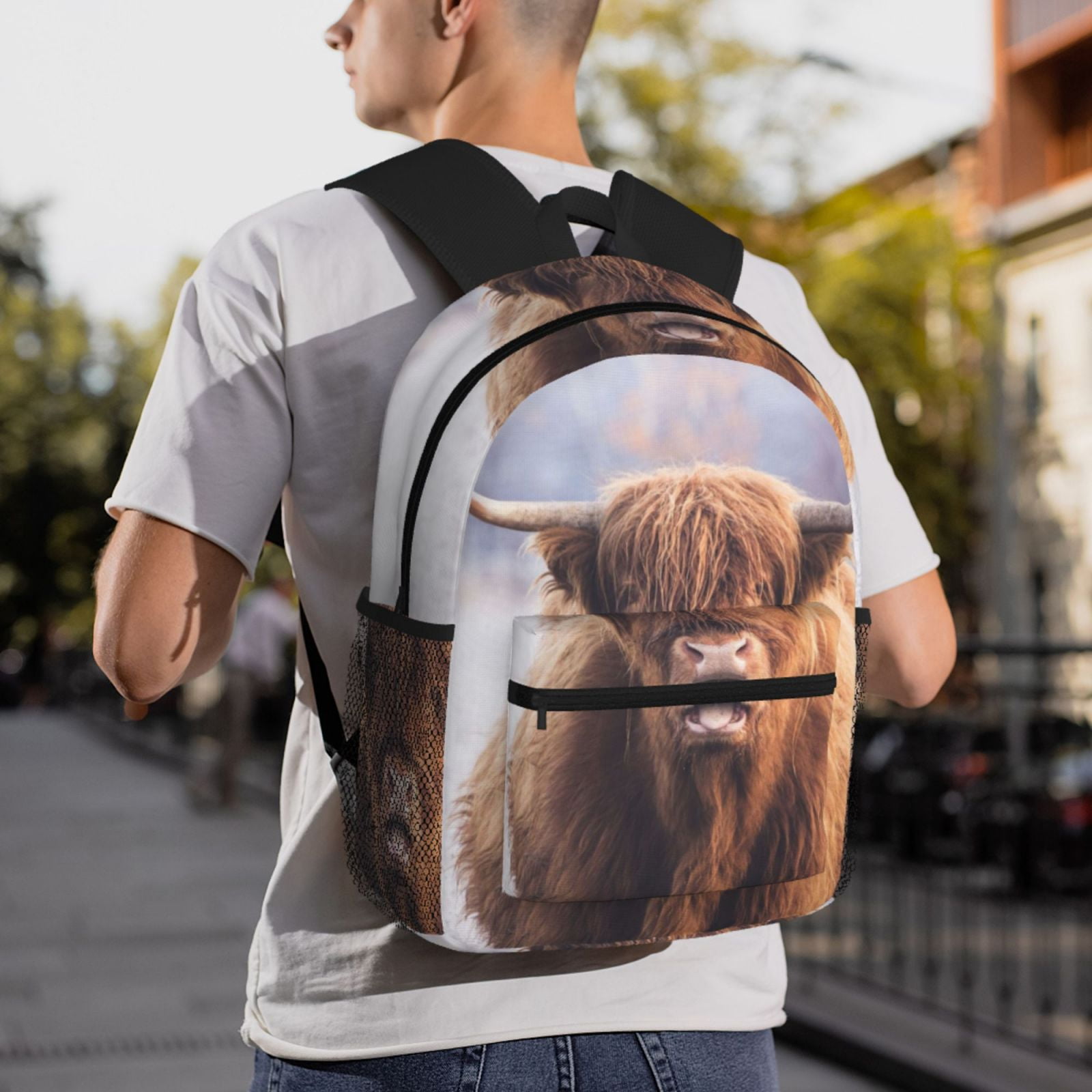Ratiio Cow Print Casual Backpack for Men and Women, Water Resistant Oxford Fabric School Bag Lightweight Travel Daypack
