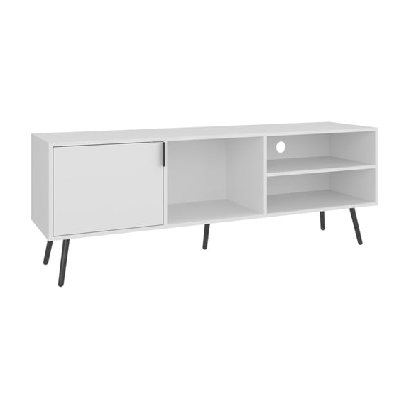 XIZE TV Stand with 1 Door and 3 Shelves, White