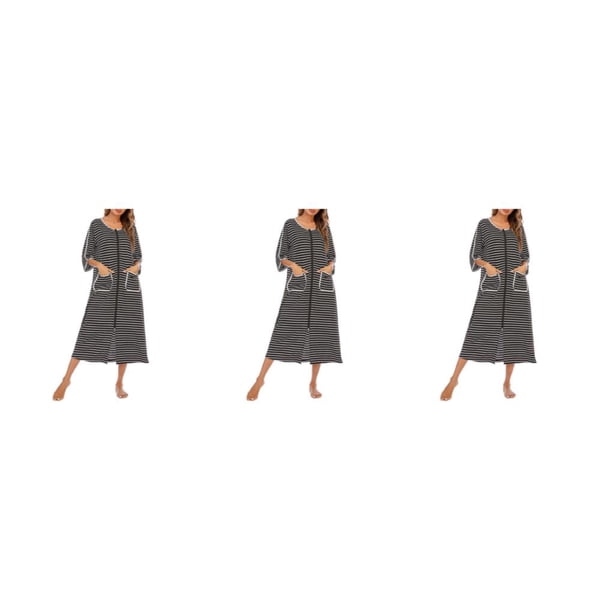 Qarigey Vestido de noche de mujer Reemplazo casual Cuello Manga larga Doble bolsillo Cremallera Transpirable Oficina Ropa de dormir Negro Type1 NO1