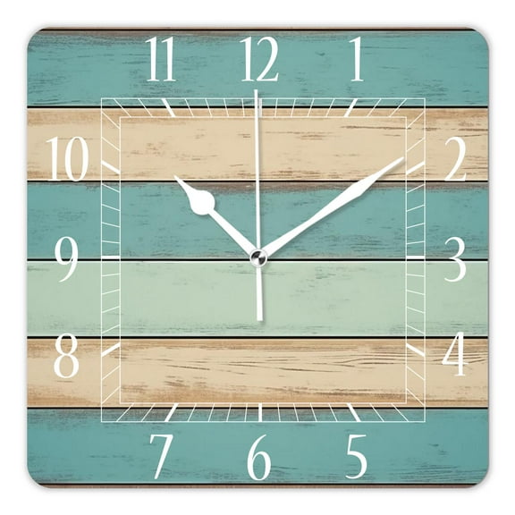 12 Inch Wall Clock Battery Operated Square Clock Decorative for Office, Kitchen, Outdoor, Living Room，Vintage Wooden Plank Design