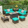 thumbnail image 3 of Topbuy 9 Pieces Outdoor Patio Furniture Set with 42" Propane Fire Pit Table Outdoor PE Wicker Space-Saving Sectional Sofa Set Turquoise, 3 of 10