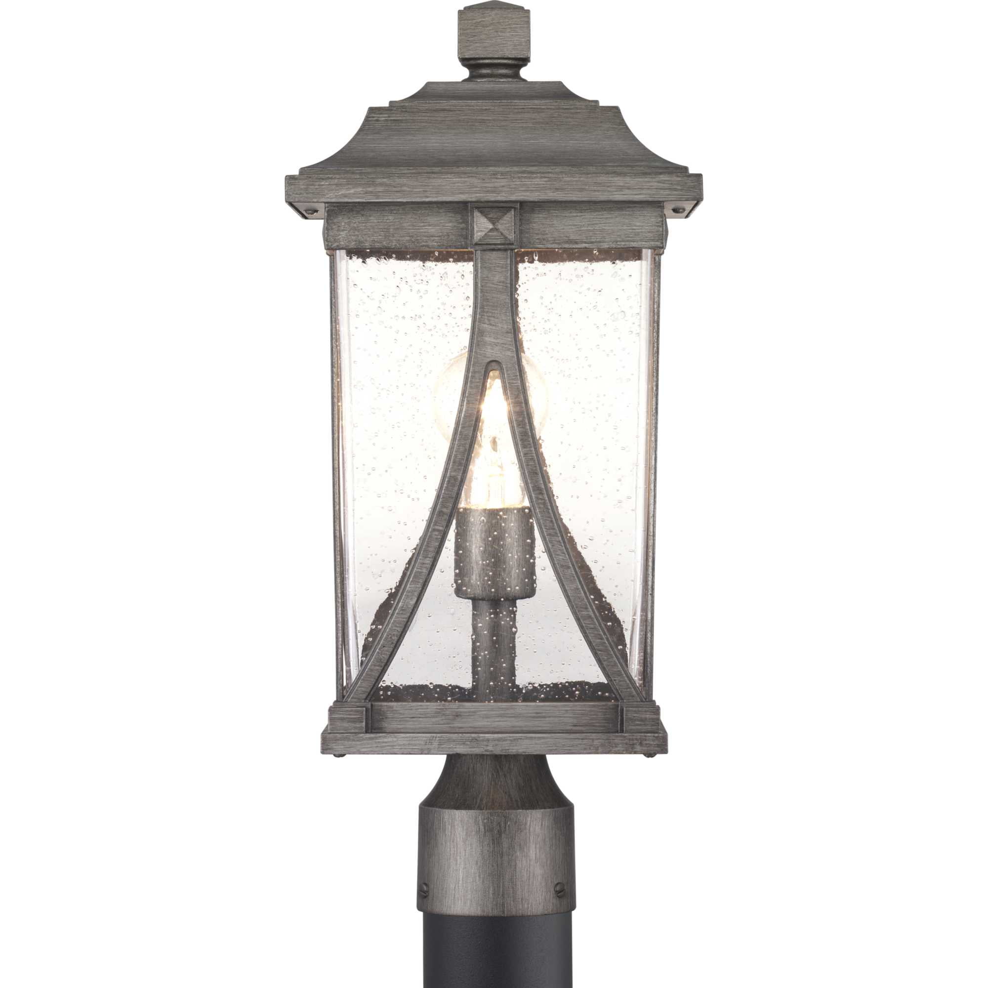 Progress Lighting, Abbott Collection, 1-Light Outdoor Post Lantern, Antique Bronze, Seeded Glass Shade