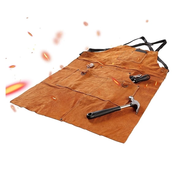 Leather Welding Apron Heat Flame-Resistant Heavy Duty Work Forge Apron With 6 Pockets 42Inch Large,welding Hot Leather Apron ,Easy to Wear