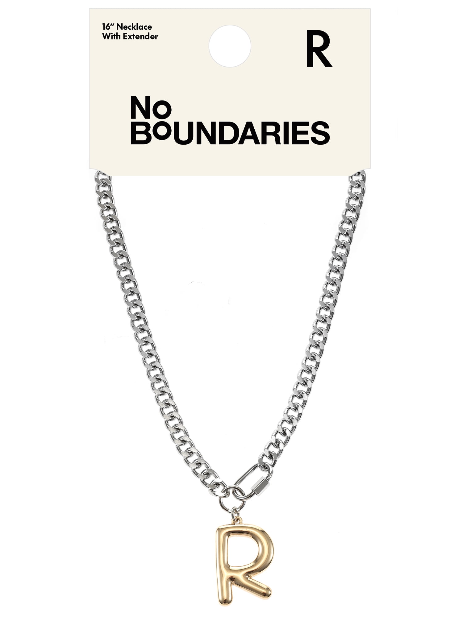 No Boundaries Mixed Metal Initial Bubble Letter R Necklace, 1-Piece, Women’s