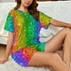 thumbnail image 4 of Balery Glitter Rainbow Conjunto de Pijama para Mujer con Estampado, Dos Piezas de Manga Corta y Shorts, Ropa de Dormir Suave con Cuello Redondo y Bolsillos-Large, 4 of 6