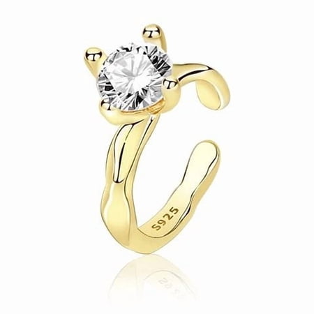 Malibu Sunday 18K Gold Plated Zircon Stud Ear Cuff Non-Pierced Sterling Silver Jewelry for Women