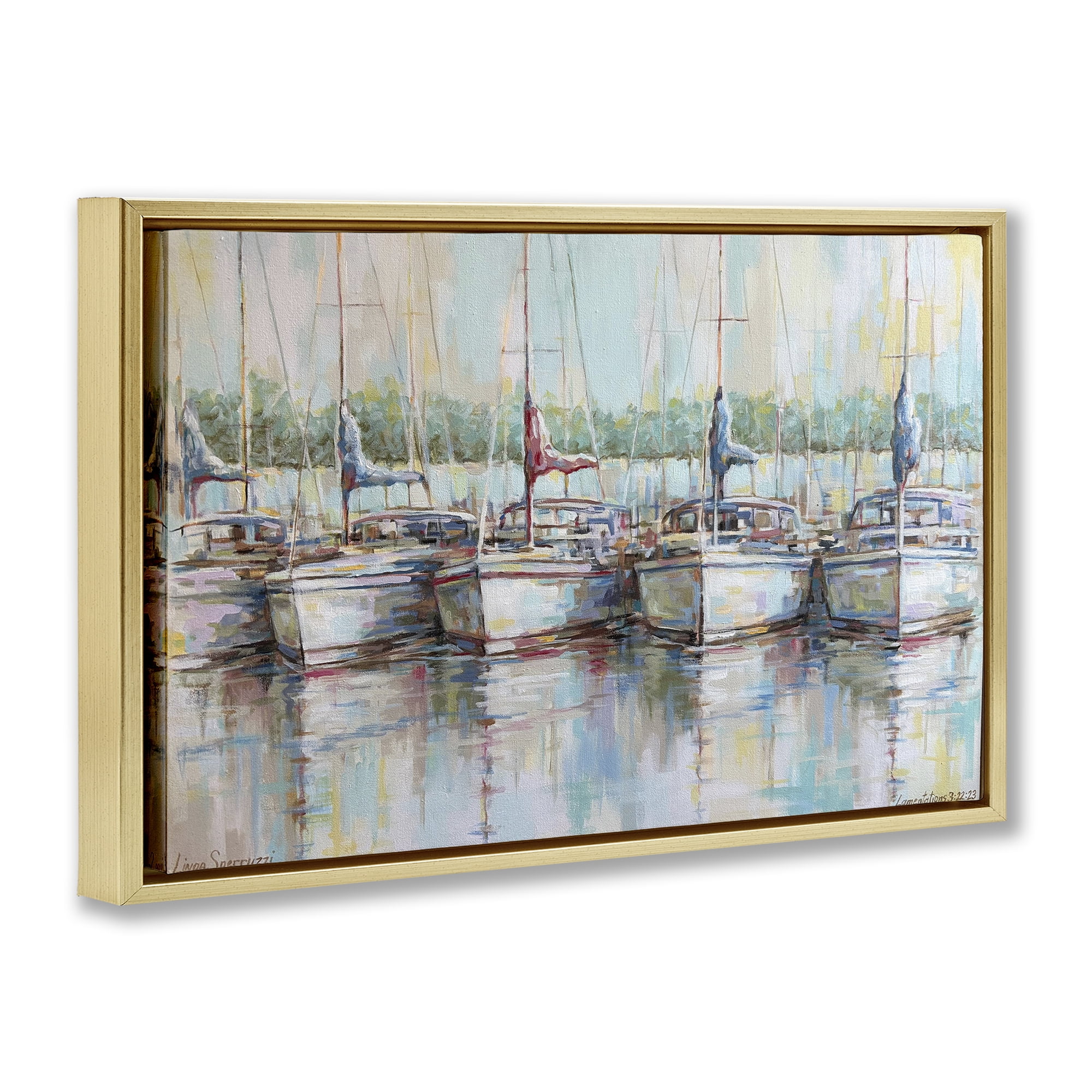 Stupell Industries Morning At The Marina Gold Framed Floater Canvas Wall Art, design by Linda Sperruzzi
