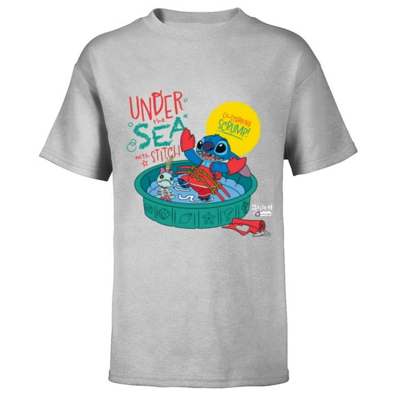 Disney 100 Stitch in Costume Little Mermaid Under the Sea - Short Sleeve T-Shirt for Kids - Customized-Athletic Heather