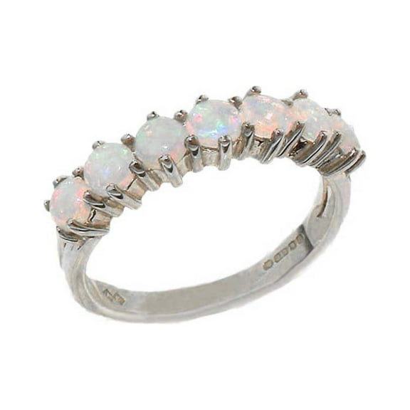 LBG British Made 10k White Gold Natural Opal Womens Eternity Ring - Size 10 - 33 size options
