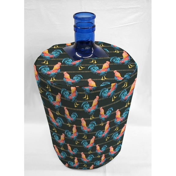 Roosters Water Bottle Cover by Penny's Needful Things (3 Gallon Cover)(Top Spout) (Black)
