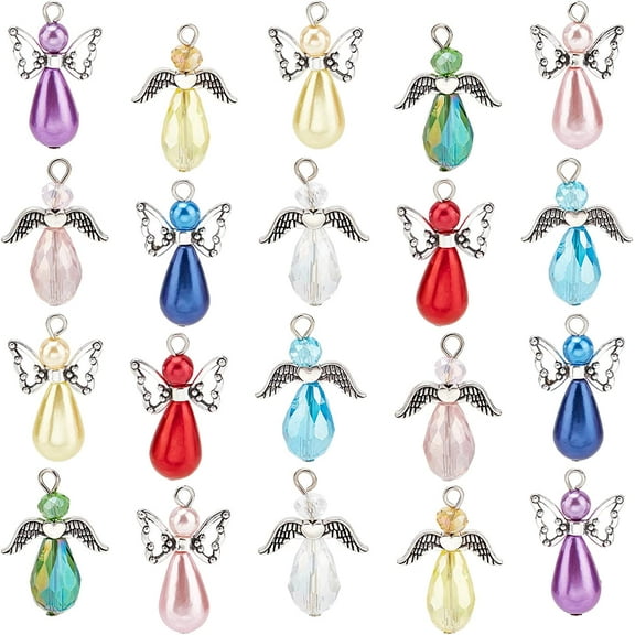 1 Box 30Pcs Christmas Angel Charms Bulk Angels Charm Wing Colorful Pearl Beads Easter Charms for Jewelry Making Charm Necklace Earrings Keychain Craft Starter Women DIY Gift Random Color DIY