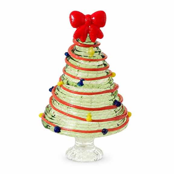 Handmade Spiral Glass Christmas Tree Figurine, Tabletop Holiday Ornament for Mantel Shelf Christmas Home Decor, 4.72 in