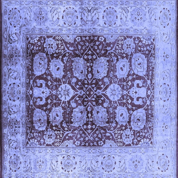 Ahgly Company Machine Washable Indoor Square Oriental Blue Industrial Area Rugs, 3' Square