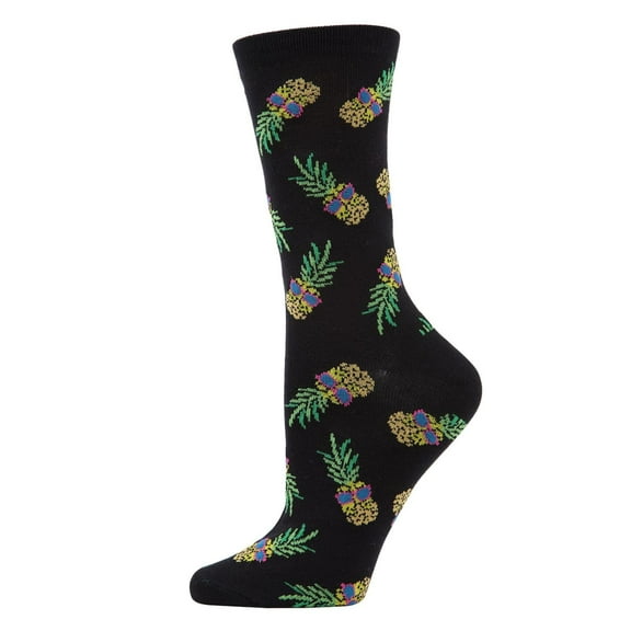 MeMoi Pineapple Sunglasses Bamboo Blend Crew Socks - Womens - Female, One Size, Black