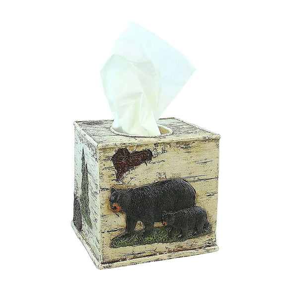 Black Bear Square Facial Tissue Cube Cover Bathroom Decor Accessory Cabin Lodge