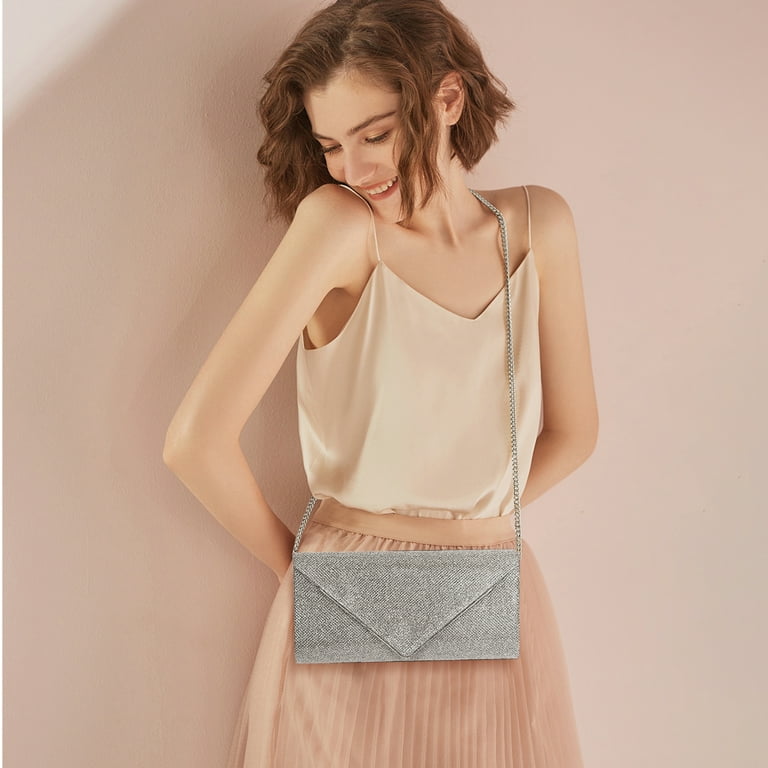 DAKOMM Evening Clutch, Silver Glitter Envelope Bag photo 6
