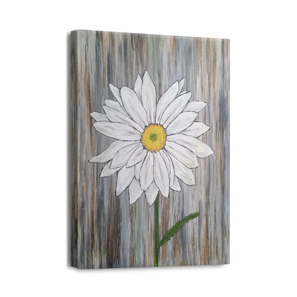 Rustic Farmhouse White Daisy Floral Vintage Wood (2) Wall Art Bathroom Pictures Wall Decor Canvas Painting Prints Artwork for Bathroom Office Bedroom 12"x16"