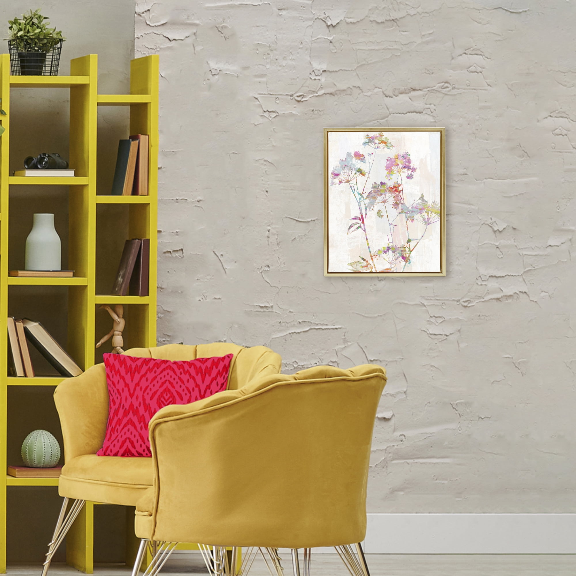 Kaleidoscopic Delicate Herbs Gold Framed Floater Canvas Wall Art, design by Amber Sterling