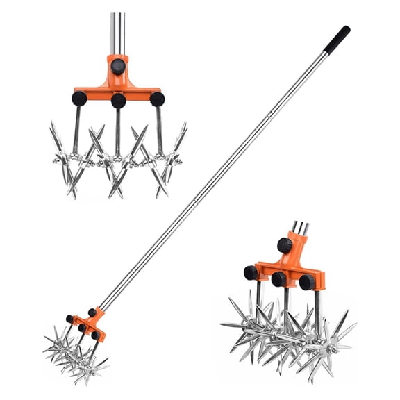 Rotary Cultivator Garden Rotary Tiller Adjustable Stainless Steel Poles Hand Tiller for Soil Mixing or Reseeding