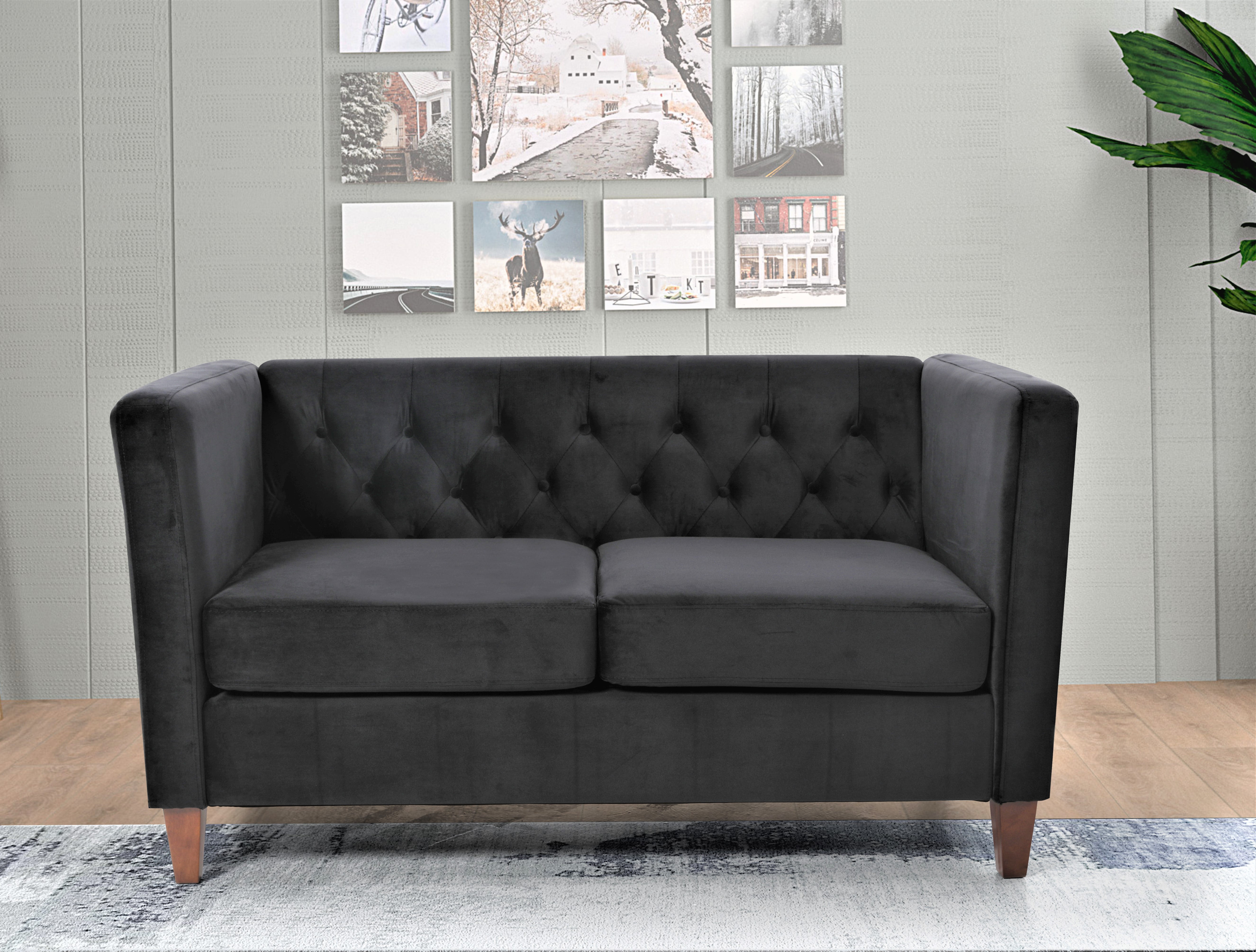Uspridefurniture Lisette Velvet 3Pcs Living Room Set,Black