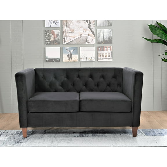 Uspridefurniture Lisette 56.7'' Velvet Square Arm Loveseat,Black