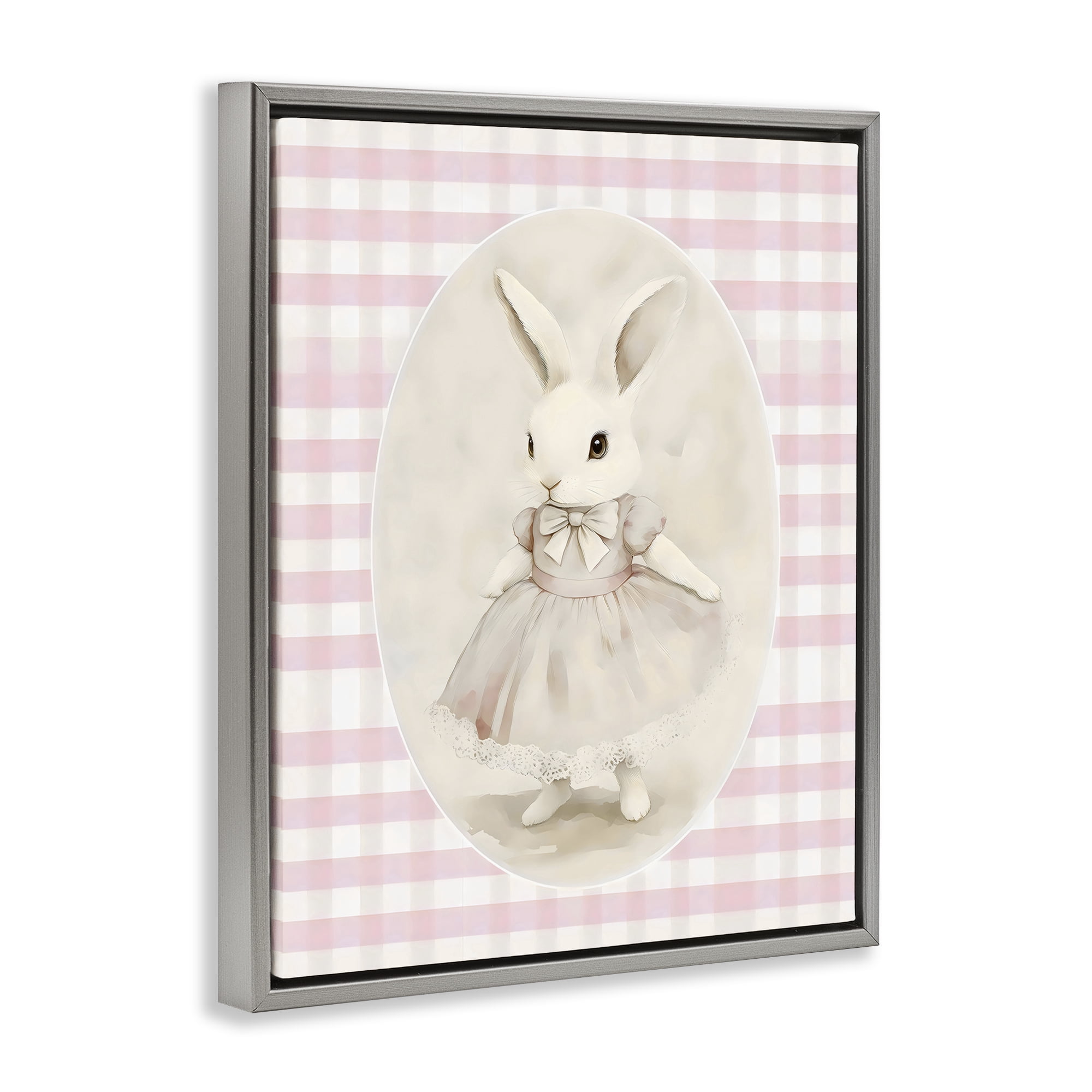 Stupell Industries Sweet Pink Girl Bunny Gray Framed Floater Canvas Wall Art, design by Arlington Prints