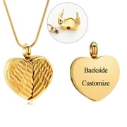 Openable Wing Heart Urn Pendant Cremation Jewelry for Ashes Keepsake Memory Necklace Photo Holder Memorial Jewelry