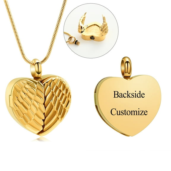 Openable Wing Heart Urn Pendant Cremation Jewelry for Ashes Keepsake Memory Necklace Photo Holder Memorial Jewelry