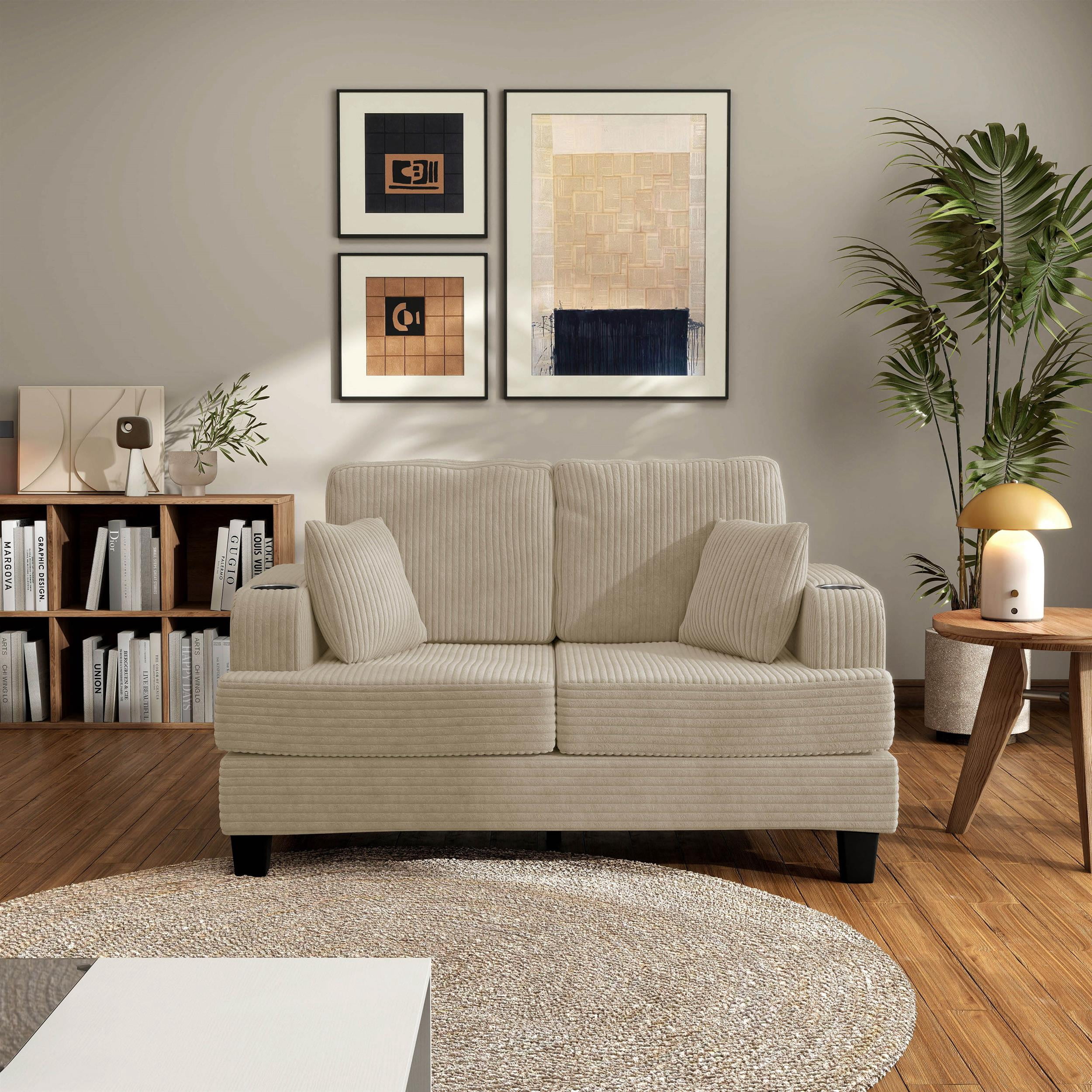 Furniture of America Fayen Modern Small Space Chenille Fabric Loveseat with Pillow, Beige