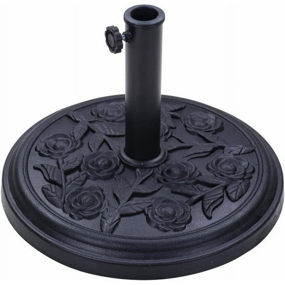 S4O Heavy Duty Round Outdoor Patio Pool Umbrella Base Stand w/ Black Rose Design