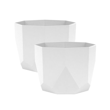 Bloem 6.75-in x 5-in x 6.75-in Tuxton Geometric Resin Planter 2-Pack - Casper White