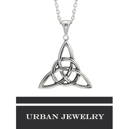 - Vintage Stainless Steel Irish Triquetra Celtic Knot Amulet Pendant Necklace Black Silver Color, 21