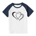 thumbnail image 4 of dazeni Girls Short Sleeve T Shirts Cute Heart Print Summer Tops Crewneck Color Block Basic Graphic Tees, 4 of 8