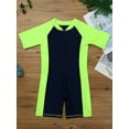 thumbnail image 3 of DPOIS Kids Boys Girls Short Sleeves Zippered Front Rash Guard Swimming Costume UPF 50+ Navy Blue&Fluorescen 10, 3 of 7
