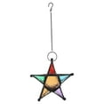 thumbnail image 1 of Linterna marroquí colgante en forma de estrella, portavelas de cristal de colores estilo hierro, tamaño 19 x 19 x 6 cm, para decoración de festivales en interiores y exteriores, 1 of 8