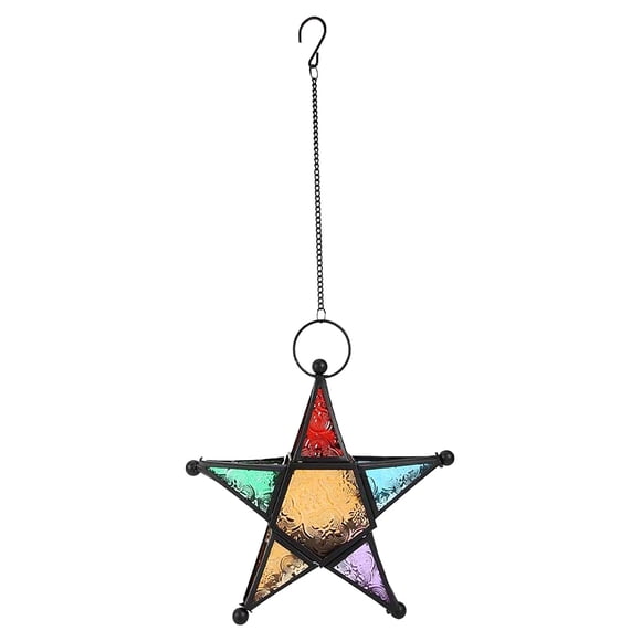 Linterna marroquí colgante en forma de estrella, portavelas de cristal de colores estilo hierro, tamaño 19 x 19 x 6 cm, para decoración de festivales en interiores y exteriores