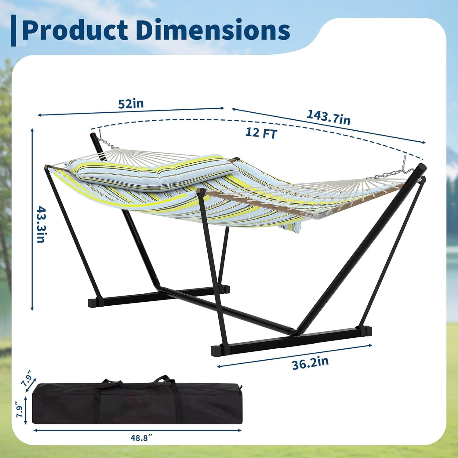 Garvee Double Hammock with Stand, Heavy Duty with Balance Rope, Blue & Green Stripes