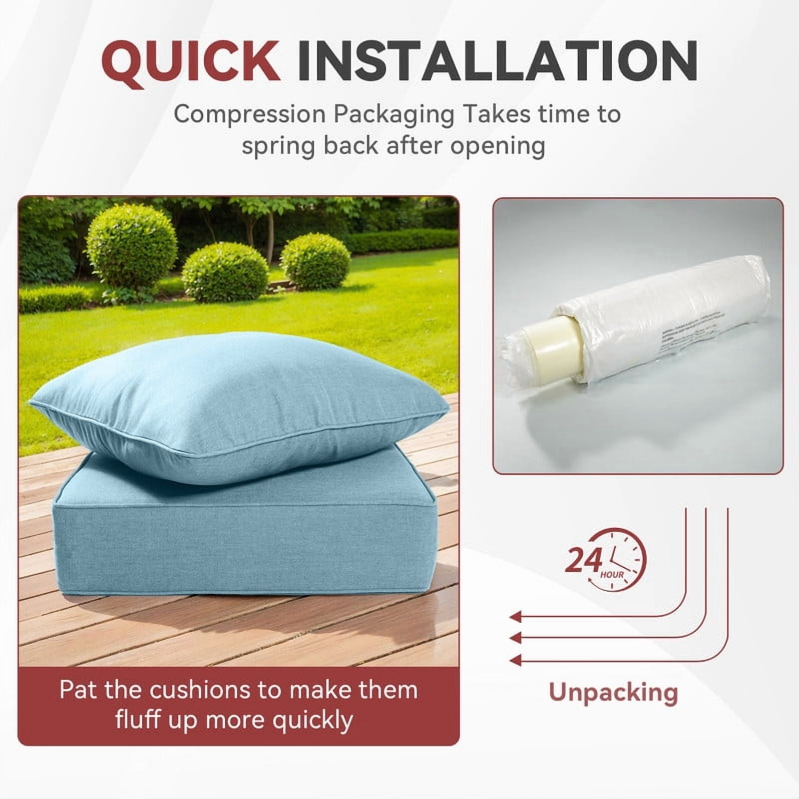 Gymojoy 24 in. x 24 in. x 6 in.Deep Seat Cushion Set, Olefin 4-Piece Deep Seating Outdoor Replacement Lounge Chair loveseat Sofa Cushion in Babyblue